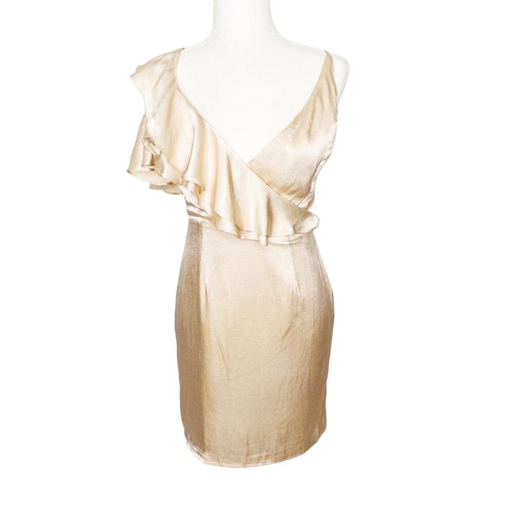 Do + Be Ivory Blush Dress Ruffles and Thin Shoulder Straps Plunging V Neck Small